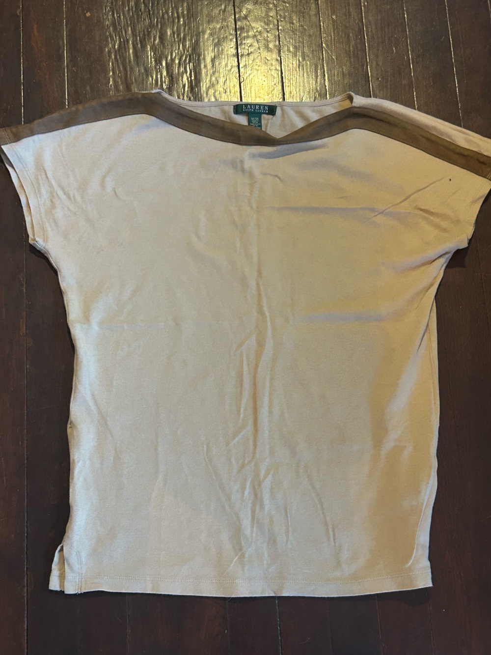 Lauren Ralph Lauren Beige Knit Cotton Scoop Neck Trim Short Sleeve T-Shirt M